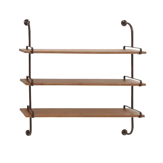 Brown 3-Tier Industrial Wood Wall Shelf